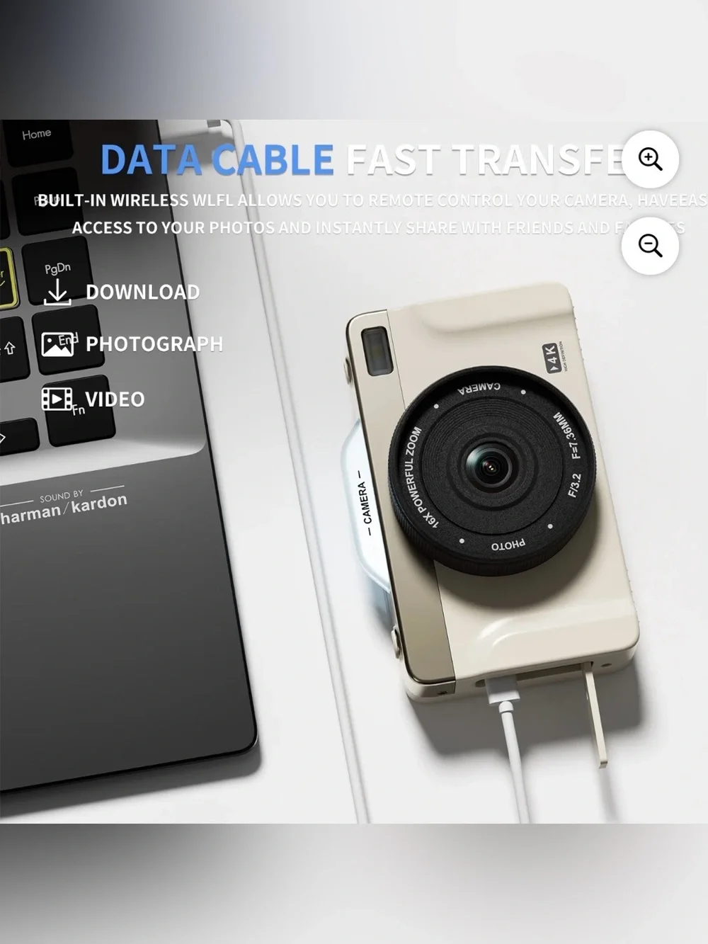 4K Digital Camera with 16X Zoom Anti Shake, 3